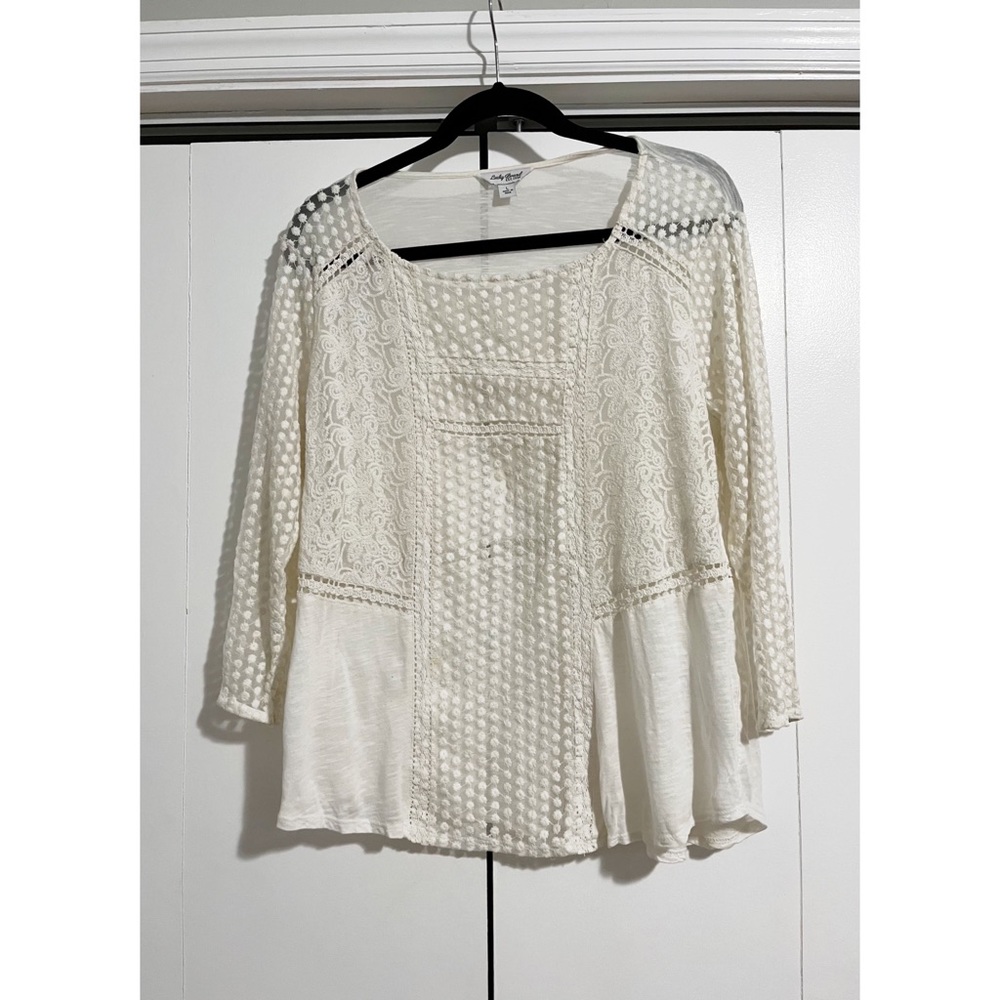 Lucky Brand Cream Embroidered Lace Large Blouse
